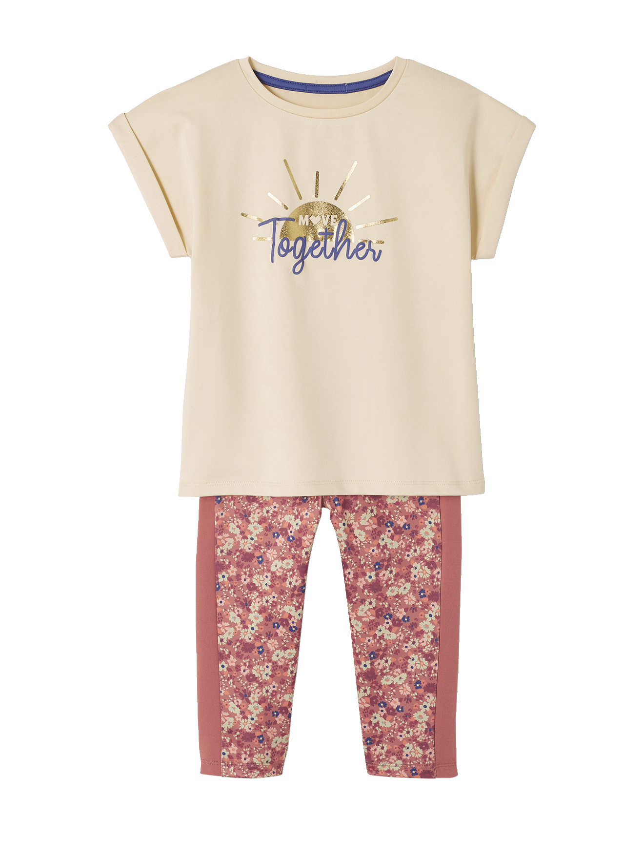 Ensemble de sport t-shirt et corsaire motif "sunrise" irisé, VERTBAUDET