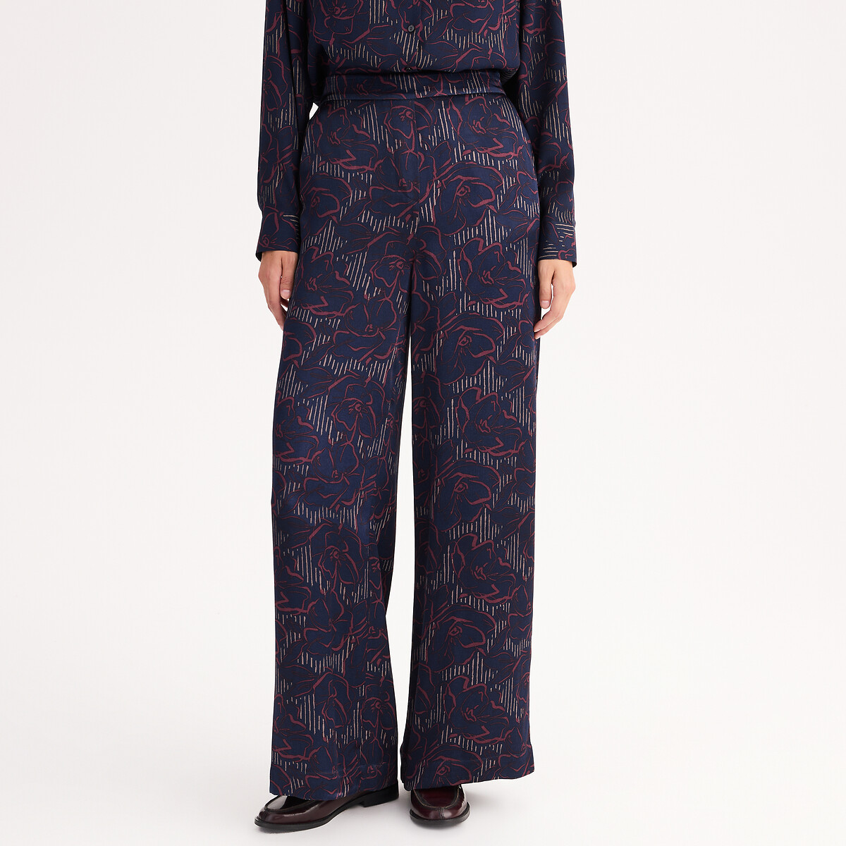 Printed Wide Leg Trousers with High Waist, ANNE WEYBURN