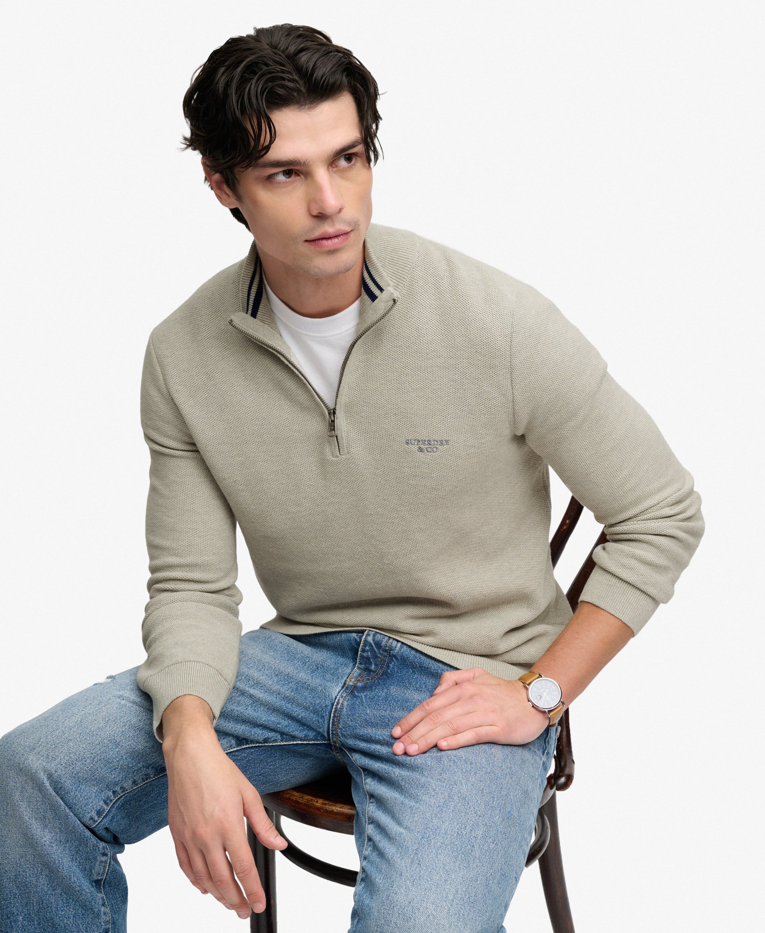 Pull Half-Zip Honeycomb Coupe Ajustée, SUPERDRY