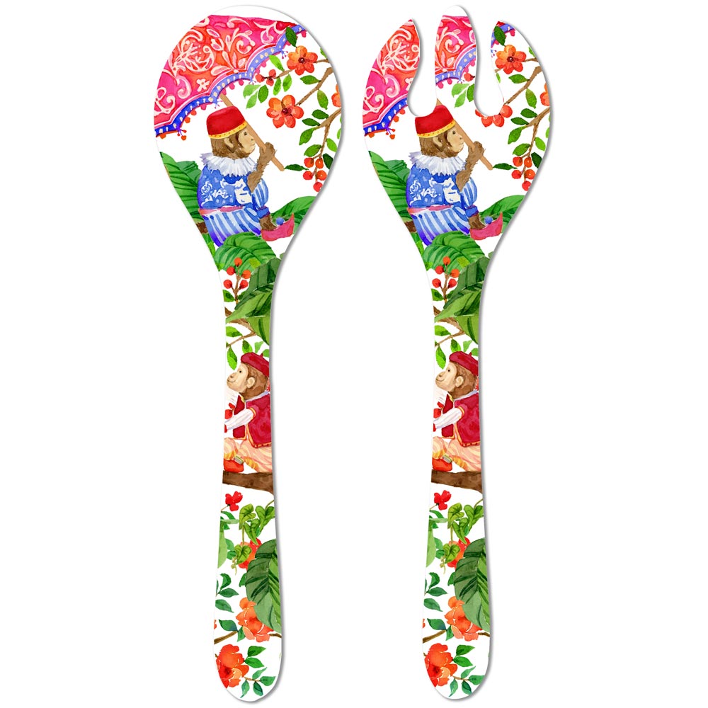 Couverts à salade Singes de Bali 33 cm, LES JARDINS DE LA COMTESSE