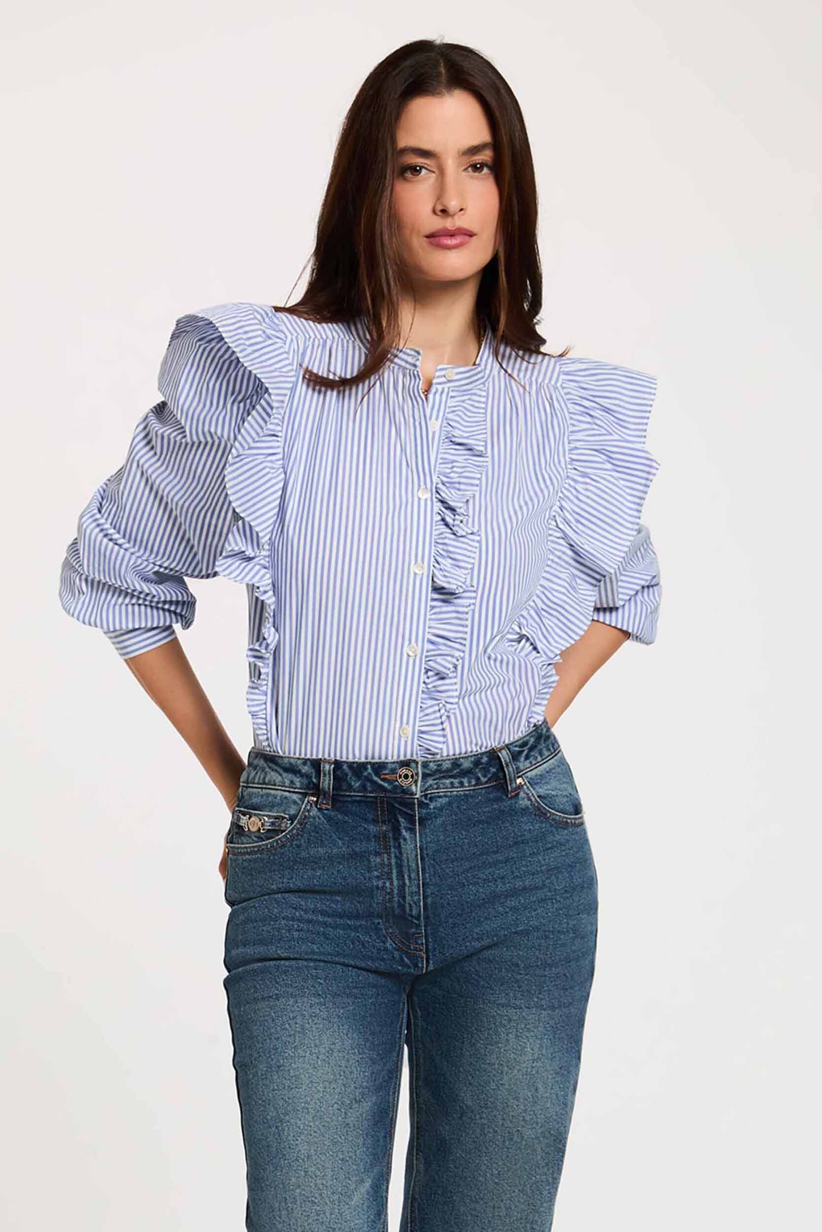 Chemise rayée col mao, MORGAN