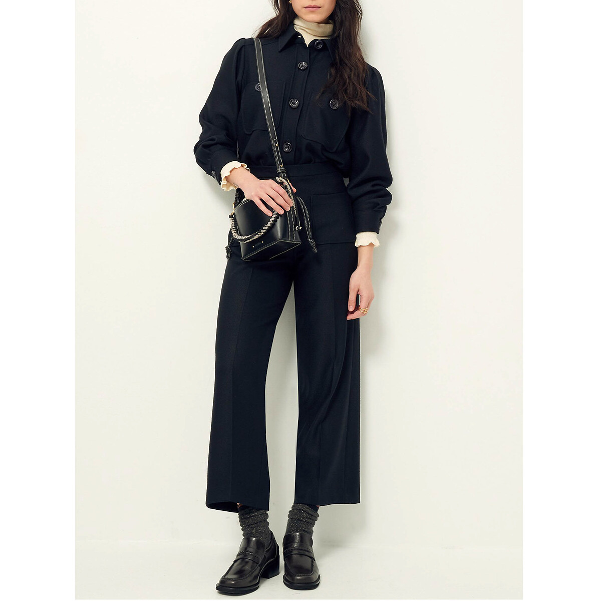 Alberwool Wide Leg Trousers in Ankle Grazer Length with High Waist, SESSUN