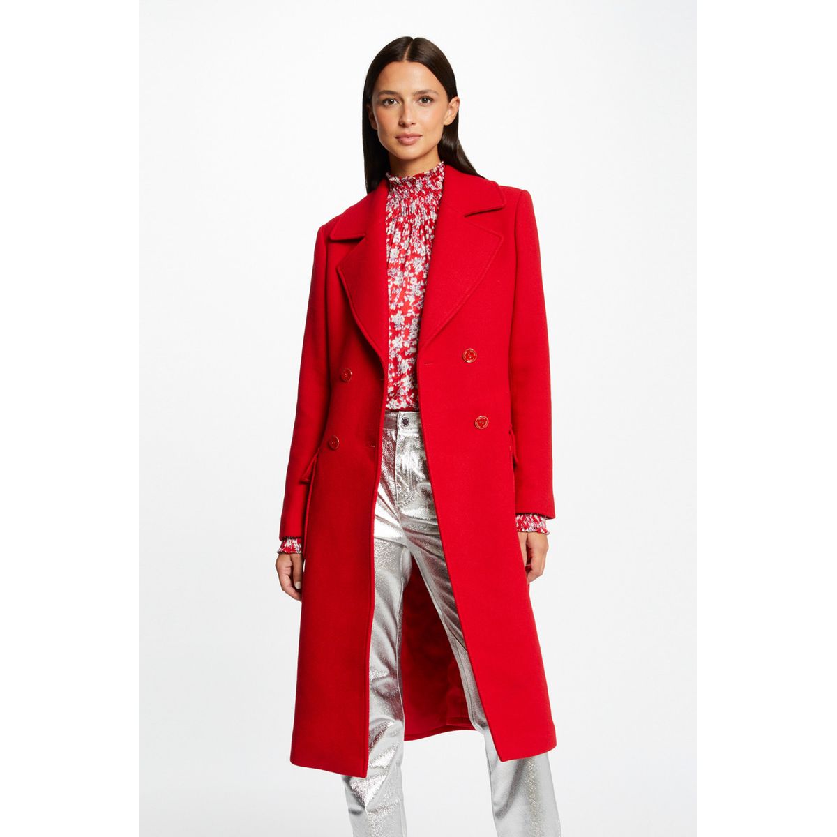 Manteau rouge cintré femme sale