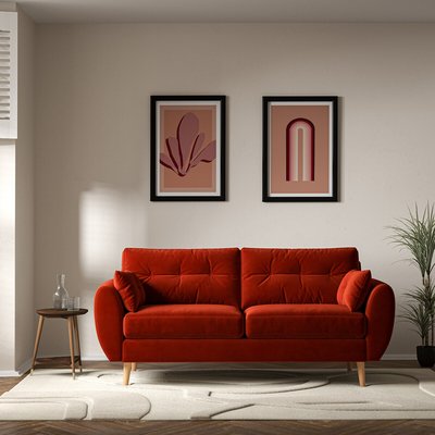 Ada Scandi Buttoned Velvet 3 Seater Sofa with Light Wood Legs SO'HOME