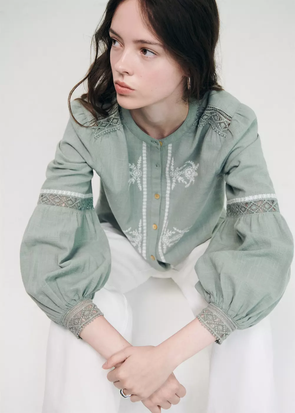 Blouse brodée manches bouffantes, MANGO TEEN