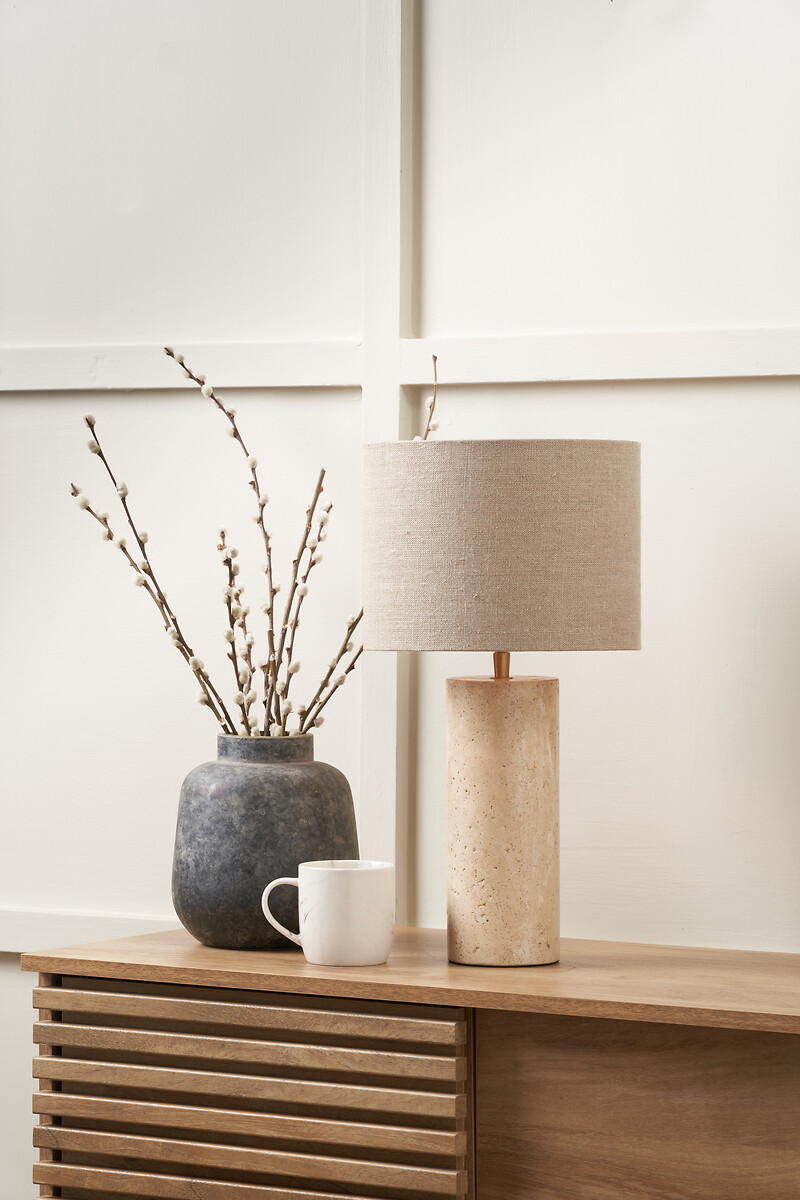 Kendra Natural Marble Cylinder Table Lamp, ÉDITÉ