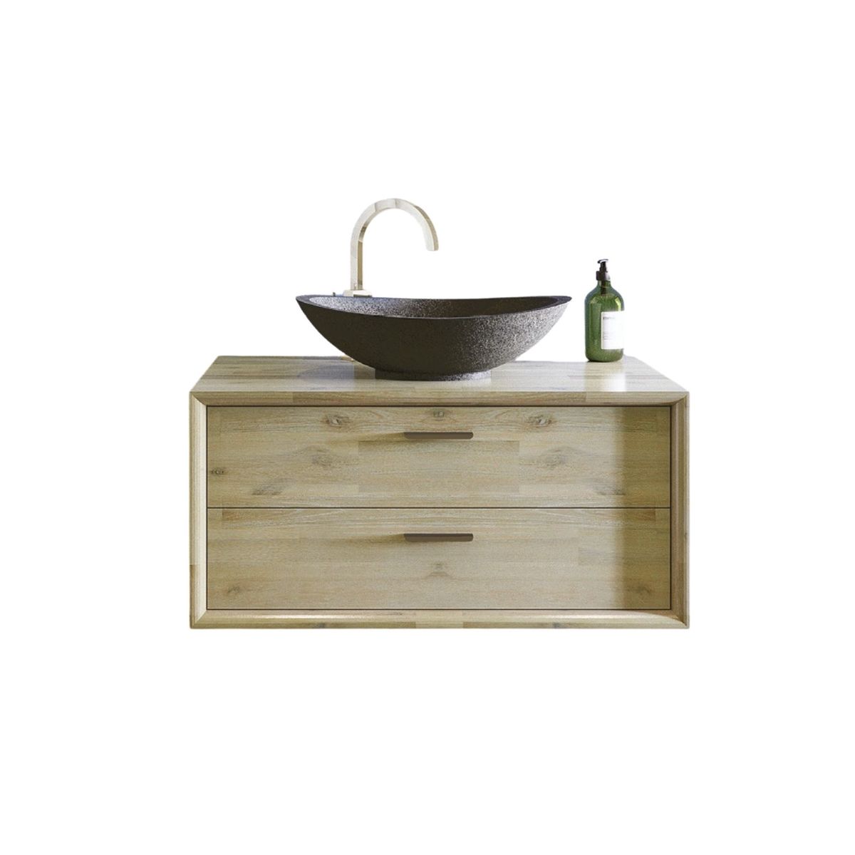 meuble de salle bain en bois avec vasque pierre 80 - fuji