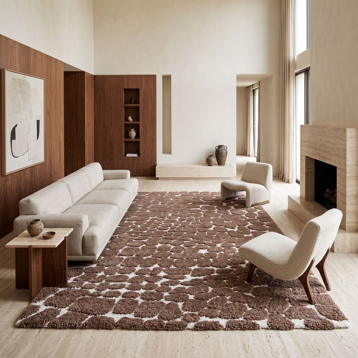 Tapis shaggy doux motif galets MOKA MOUTON, THE DECO FACTORY
