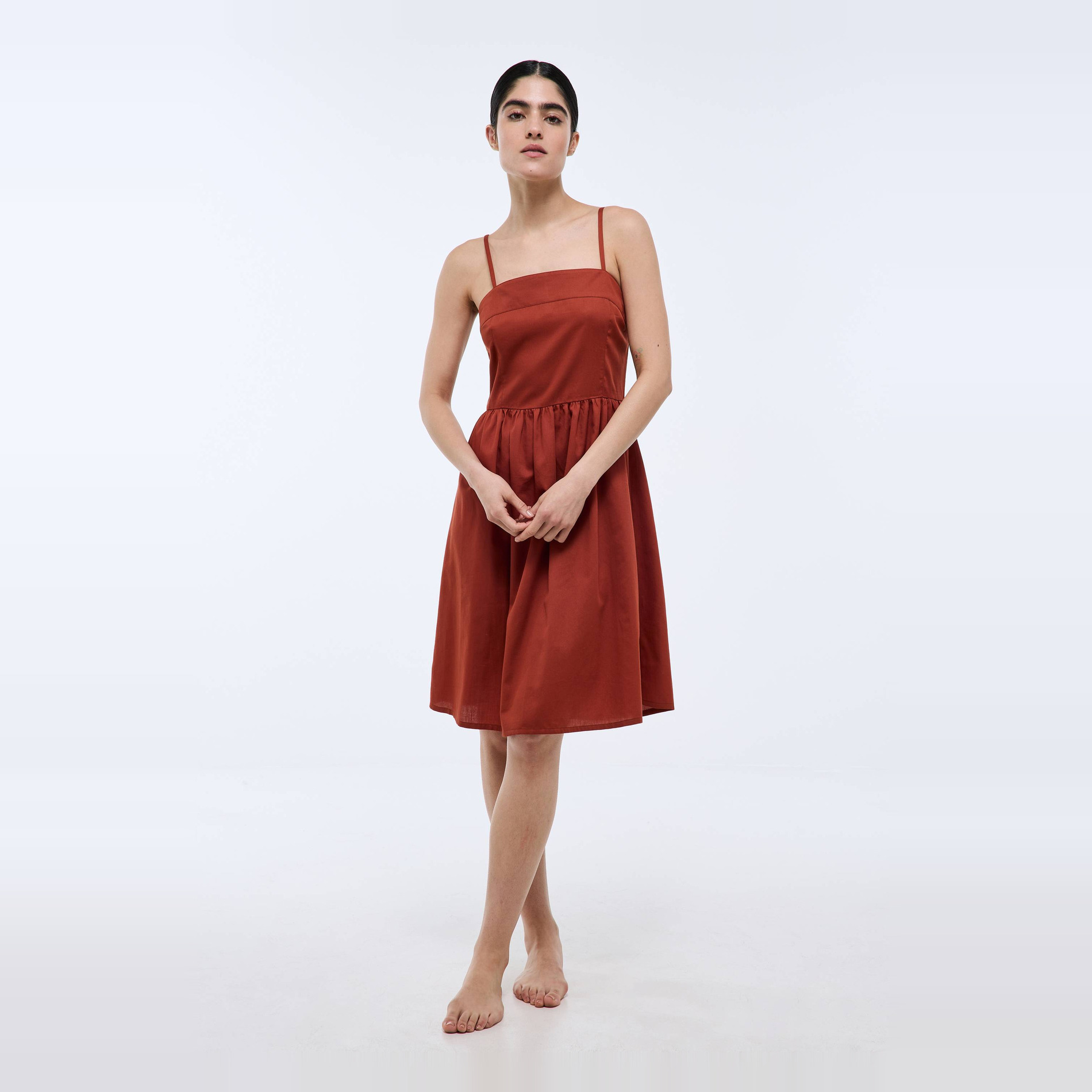 Chemise de nuit à fines bretelles en satin de coton bio GOTS, MONOPRIX