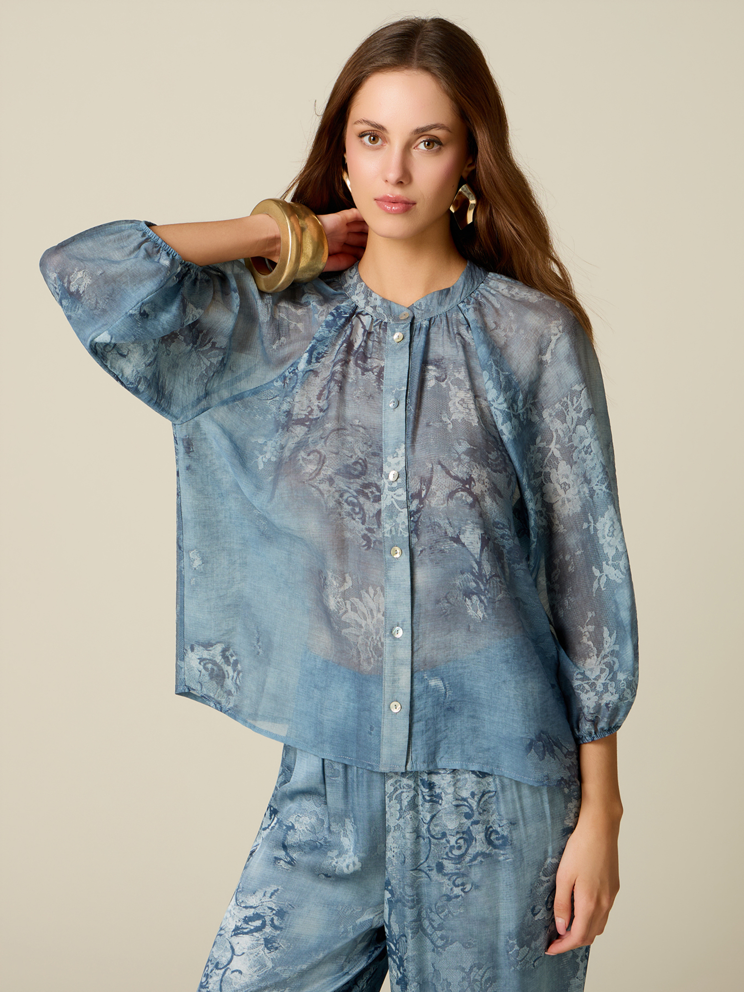 Chemise à motifs avec col mao, OLTRE