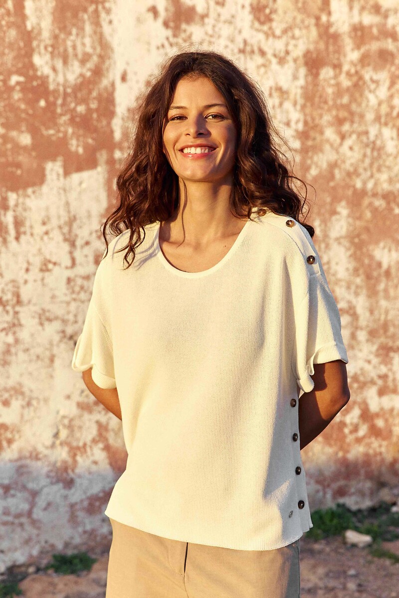 Pull sottile, maniche corte, dettaglio bottoni, MAU, LA PETITE ETOILE
