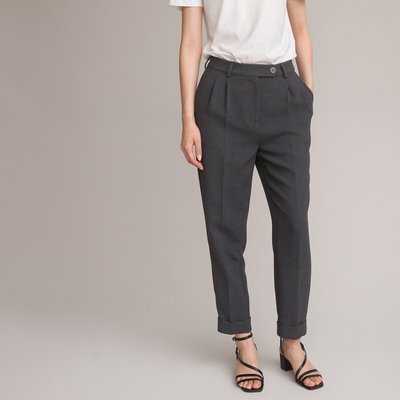 Pleat Front Cigarette Trousers with High Waist, Length 26" LA REDOUTE COLLECTIONS