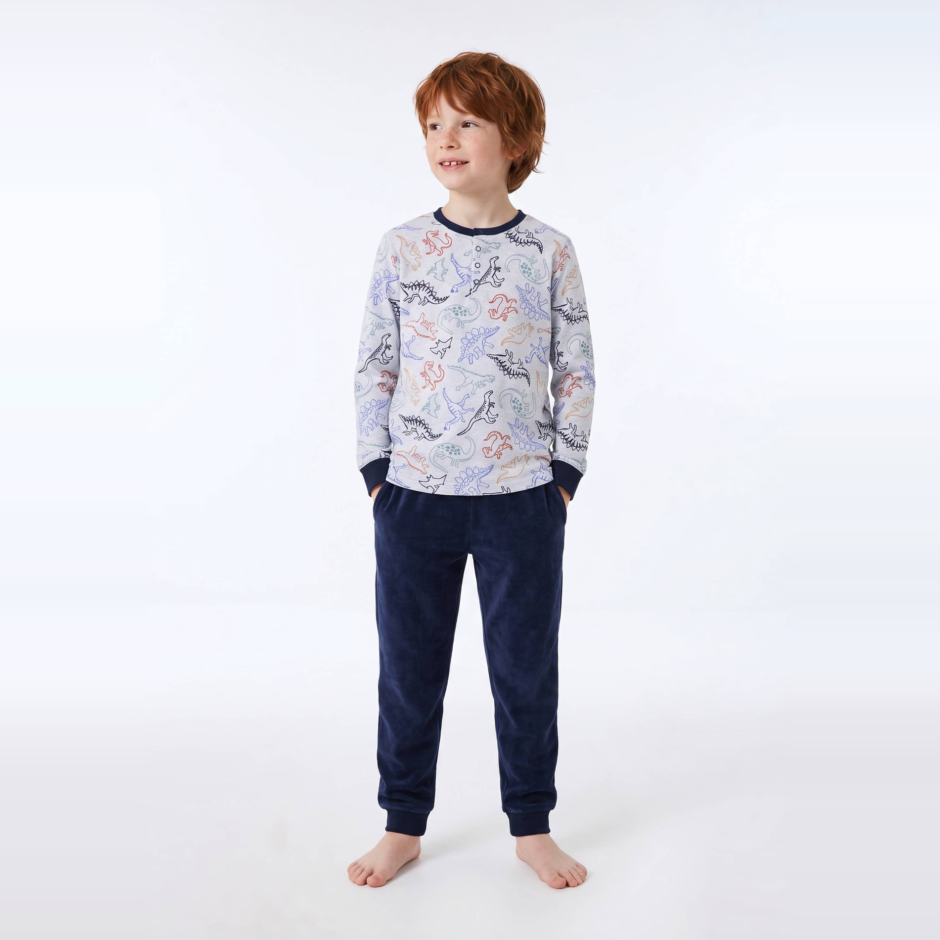 Pyjama velours manches longues imprimé contient du coton BIO GOTS, MONOPRIX