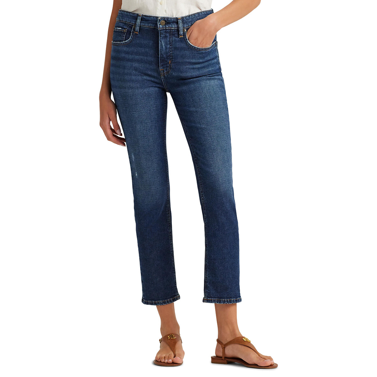 Straight Ankle Grazer Jeans with High Waist