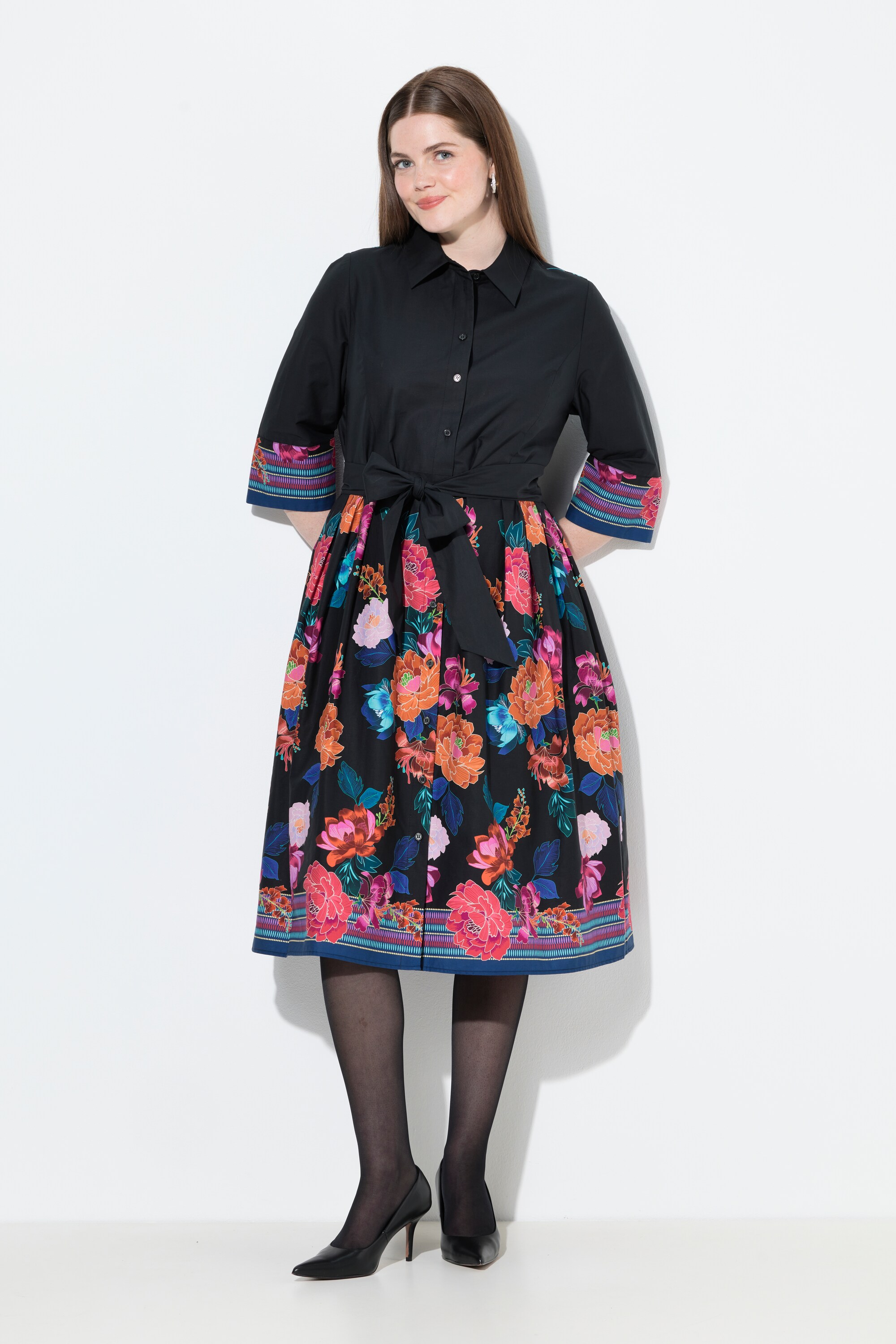 Robe chemisier à col chemise et manches 3/4, ULLA POPKEN