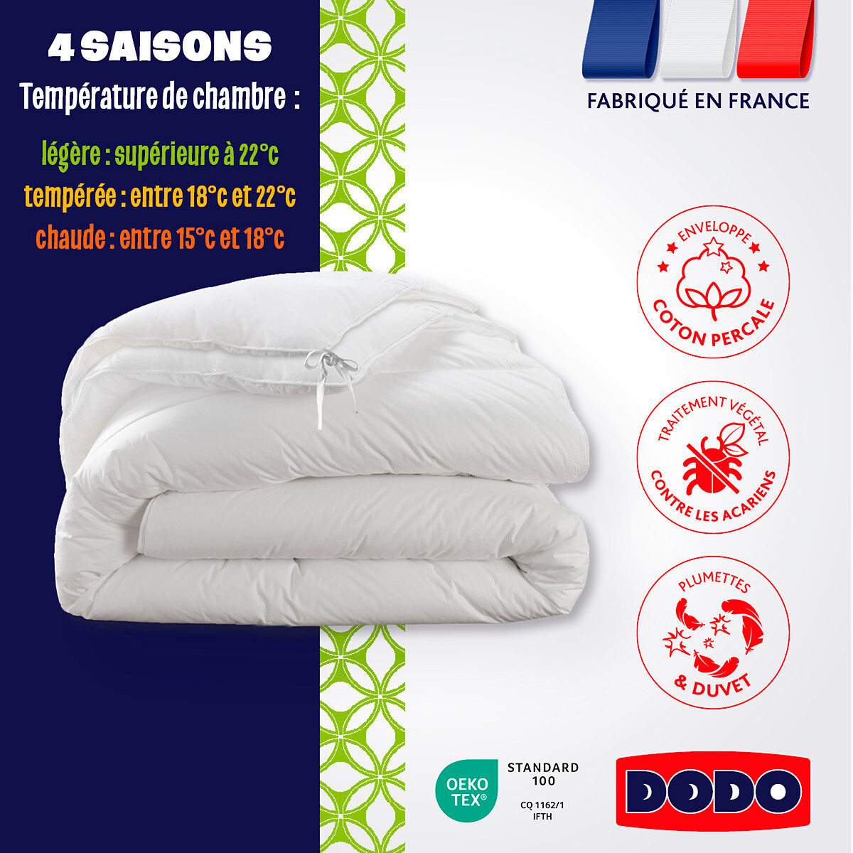 Couette 4 SAISONS - 50% Duvet de Canard, DODO