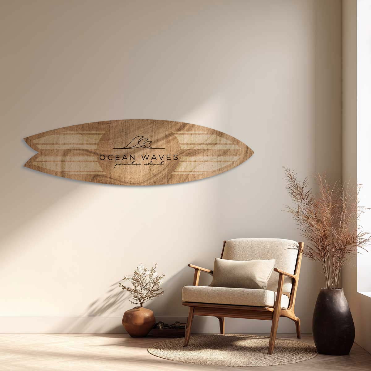 Planche de surf décorative couleur bois Ocean Waves, HEXOA