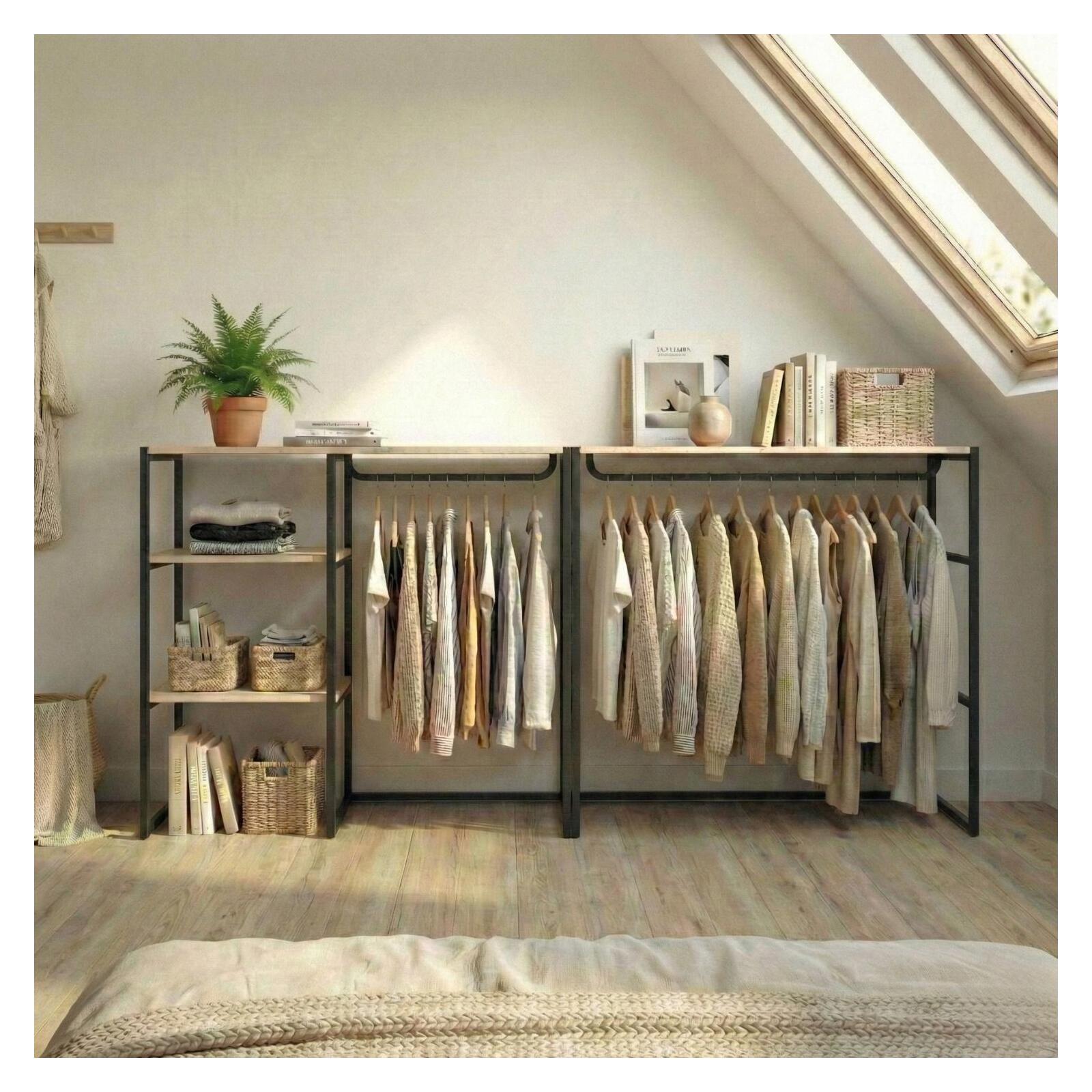 Lot de 2 portants vêtements sous combles modulables 200x85cm KADRA, MOB IN