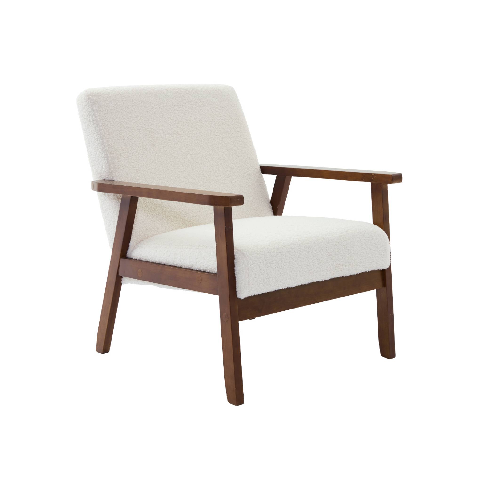 Fauteuil scandinave bois d'hévéa teinté noyer clair bouclette ISAK, SWEEEK