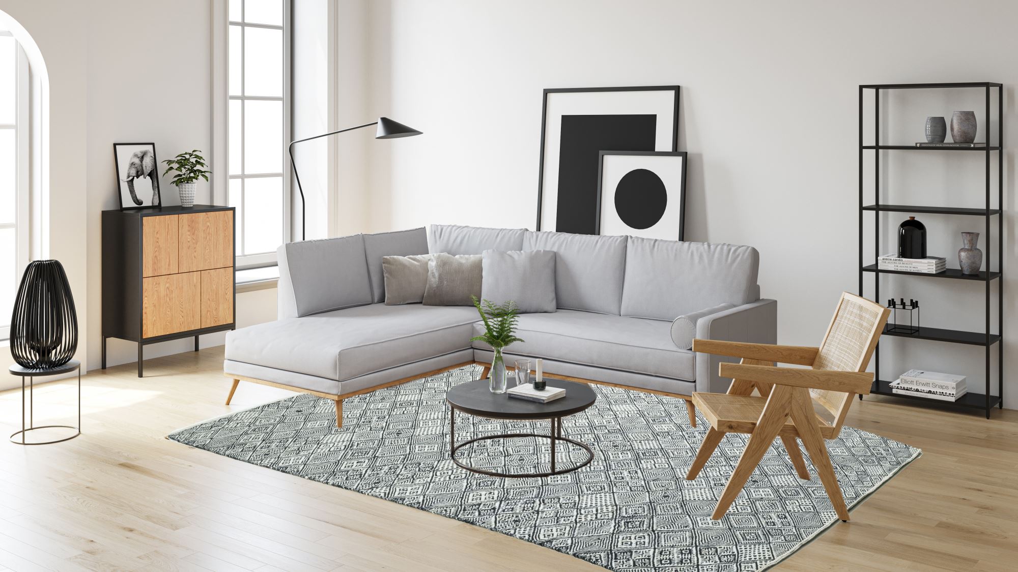 Tapis salon Molde tissé main, laine naturelle, THEKO