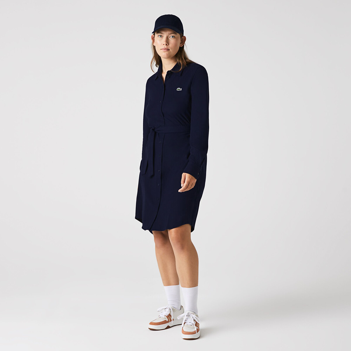 Cotton Midi Shirt Dress with Removable Tie-Waist and Buttons