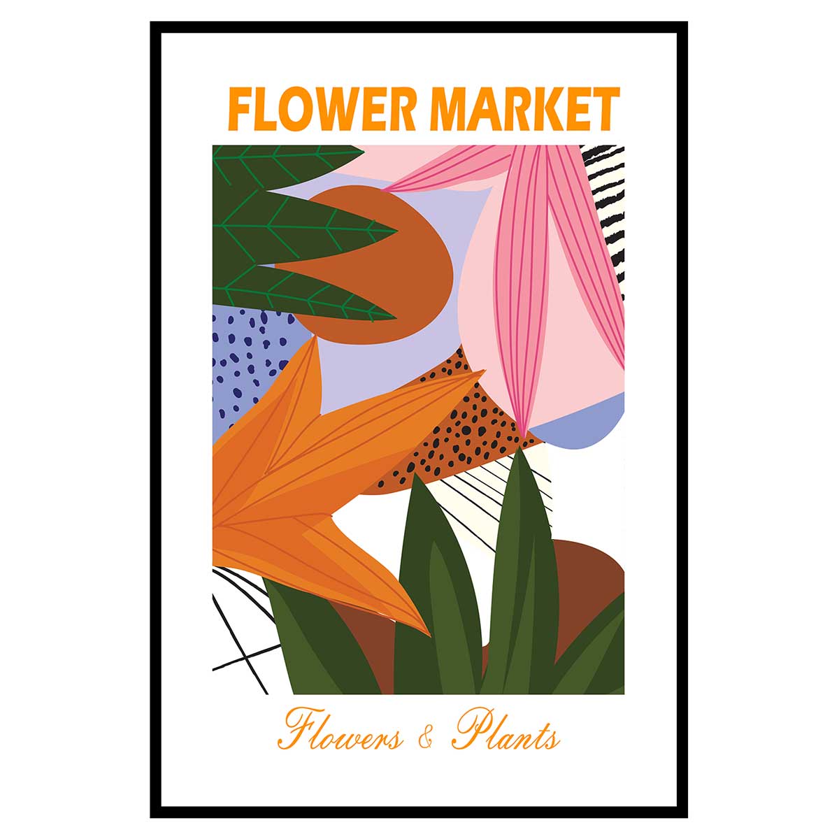 Affiche encadrée fleurs modernes graphiques, HEXOA