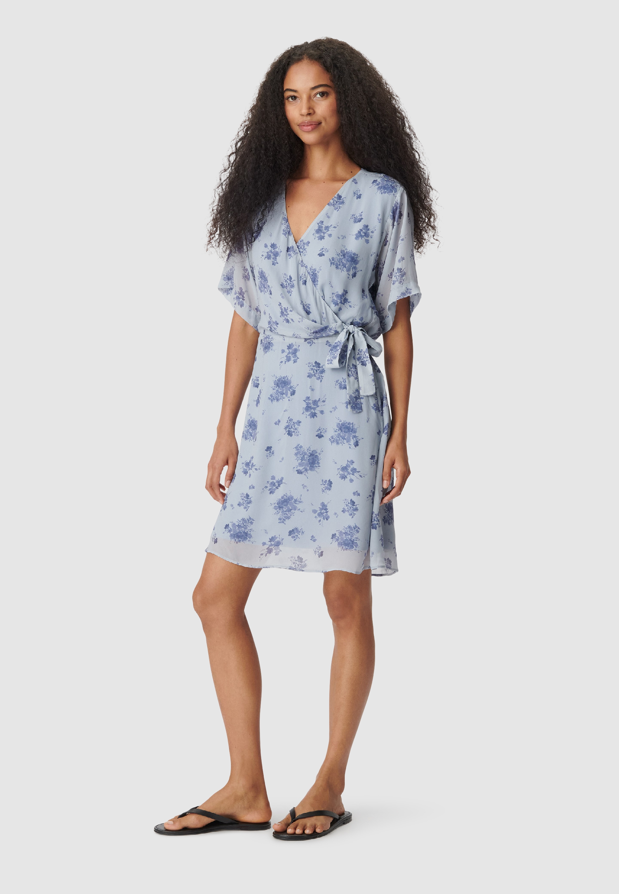 Robe courte fluide imprimé floral à nouer côté, IKKS