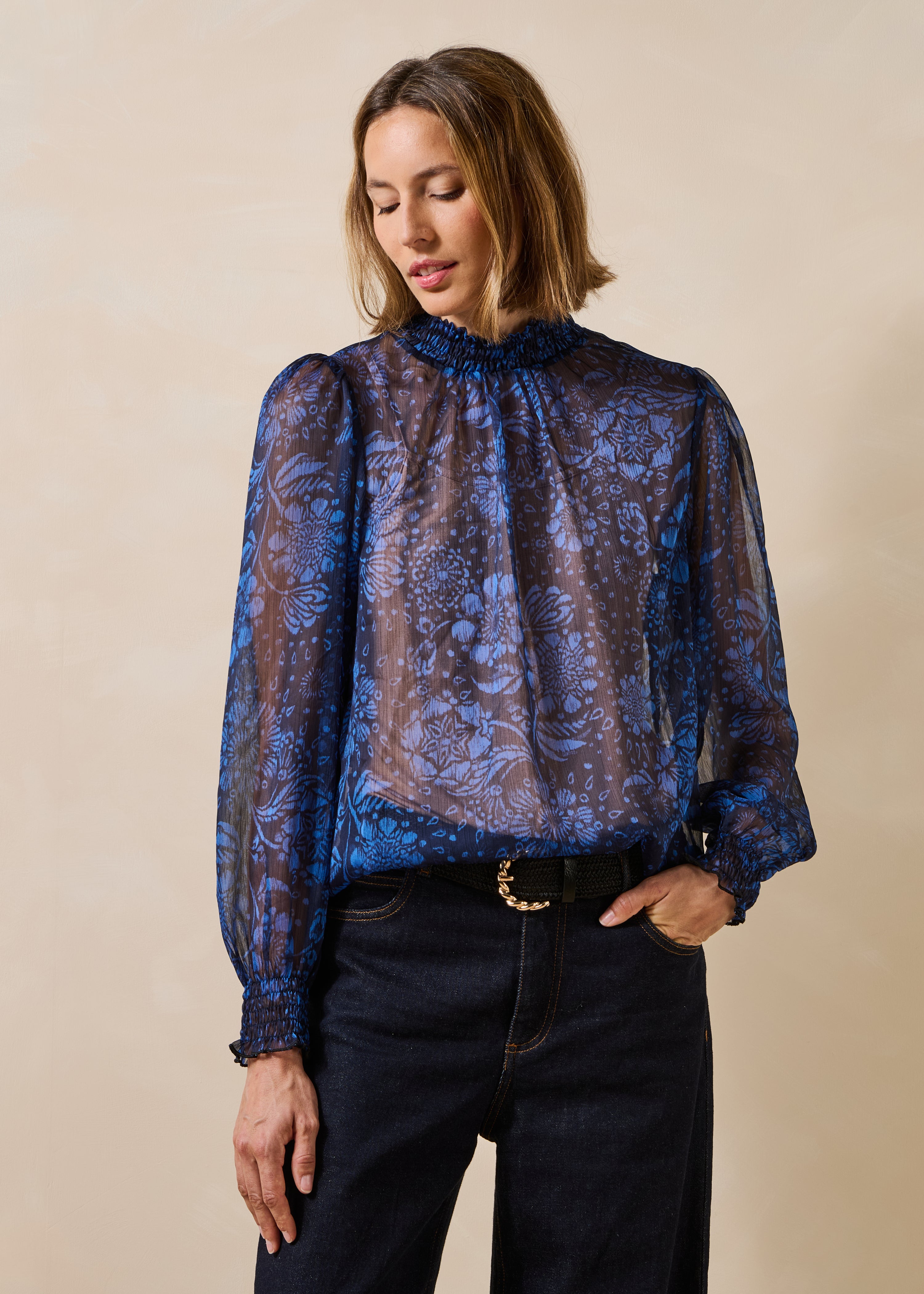 Top en voile imprimé floral manches longues, LA FEE MARABOUTEE
