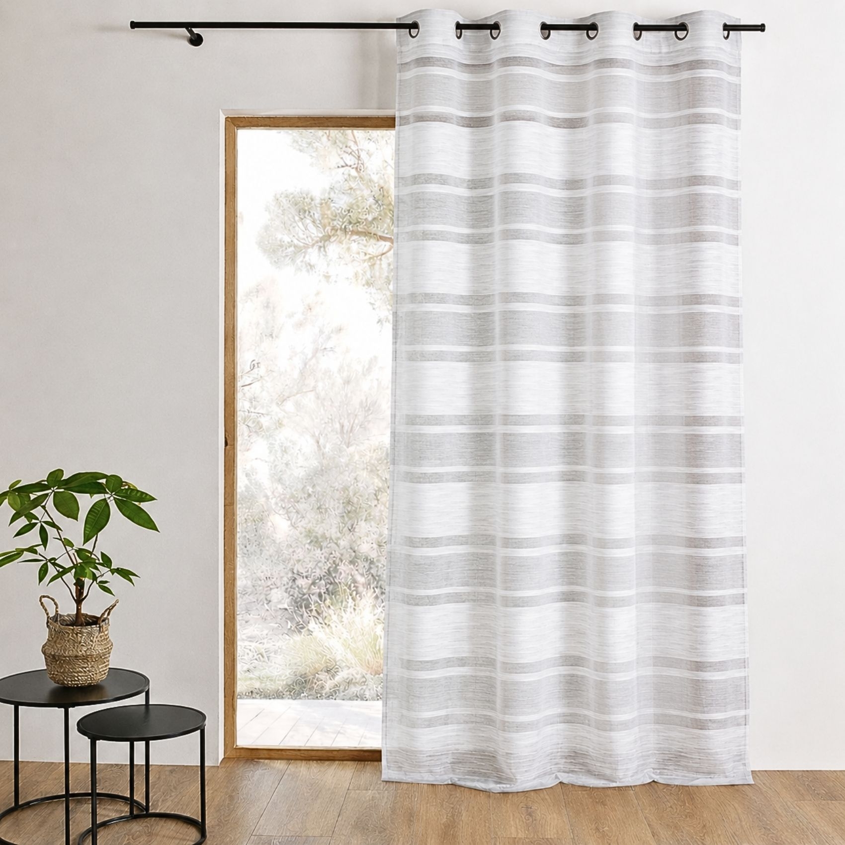 Voilage jacquard à rayures horizontales, HOME MAISON