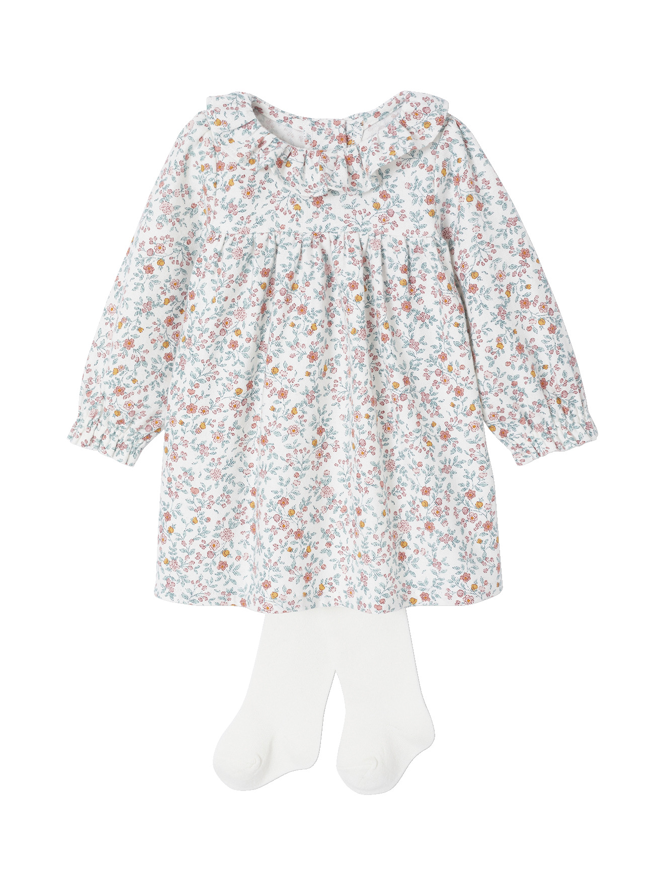 Ensemble naissance robe imprimée à fleurs + collants, VERTBAUDET