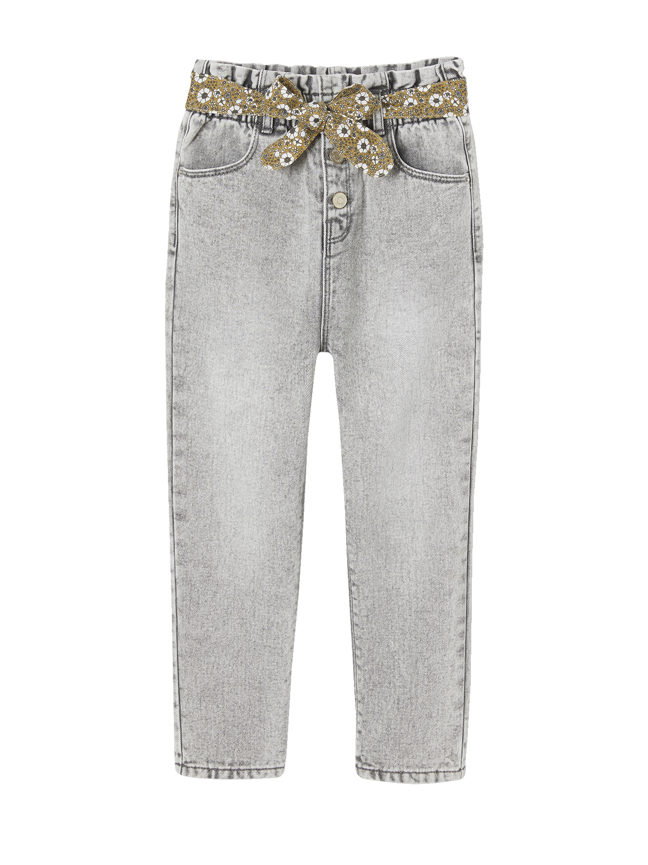 Jean style paperbag et sa ceinture fleurie, VERTBAUDET