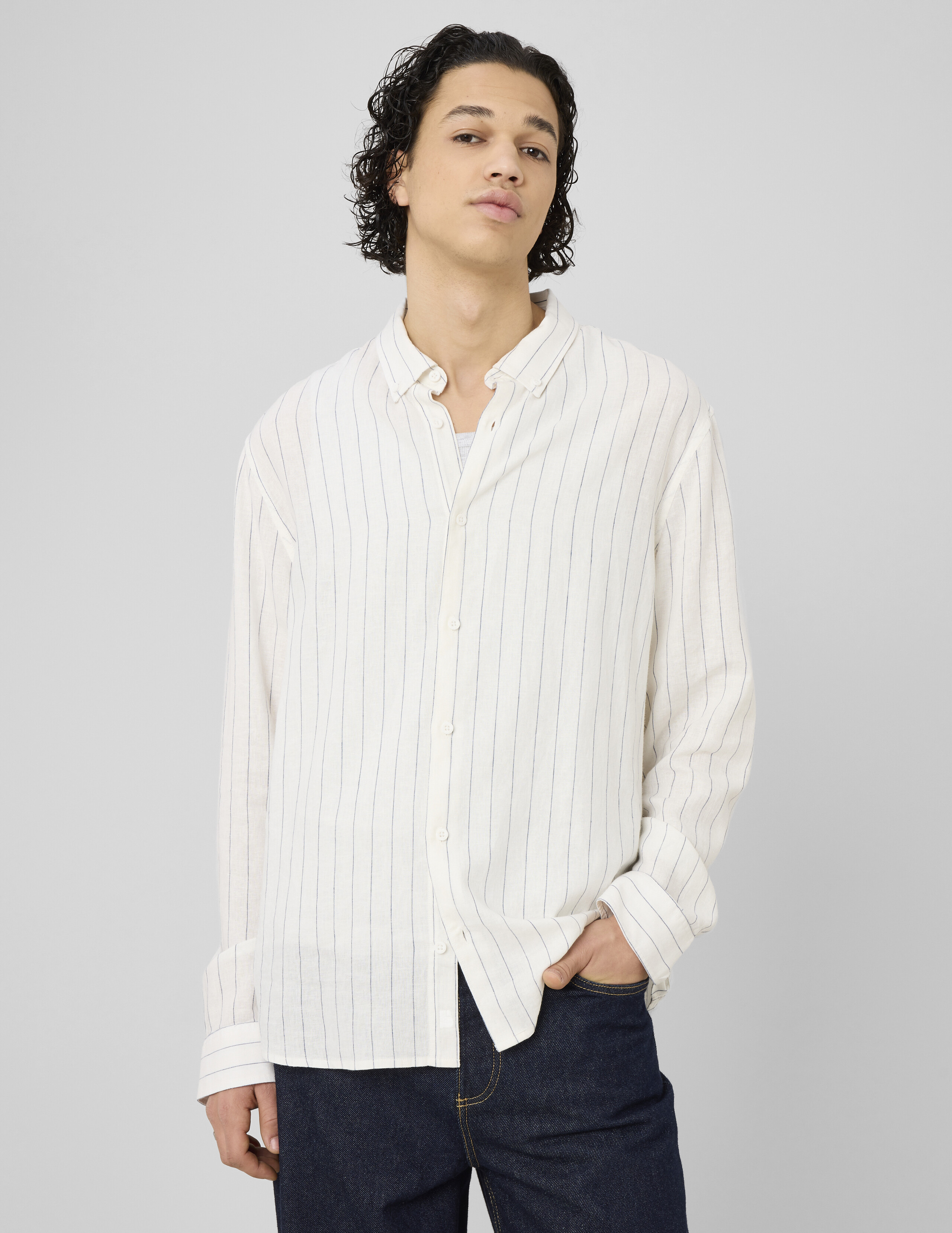 Chemise manches longues rayée viscose lin, BZB