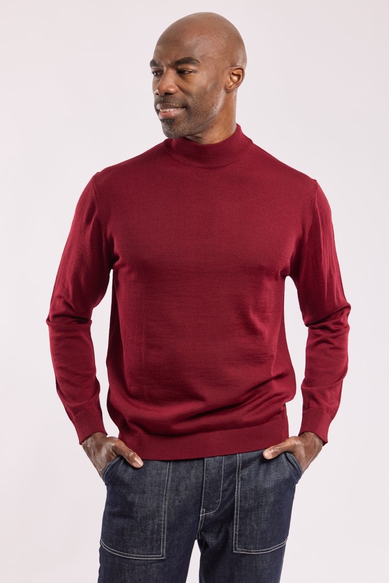 Pull uni col cheminée Bérac en laine mérinos, GUY DE BERAC