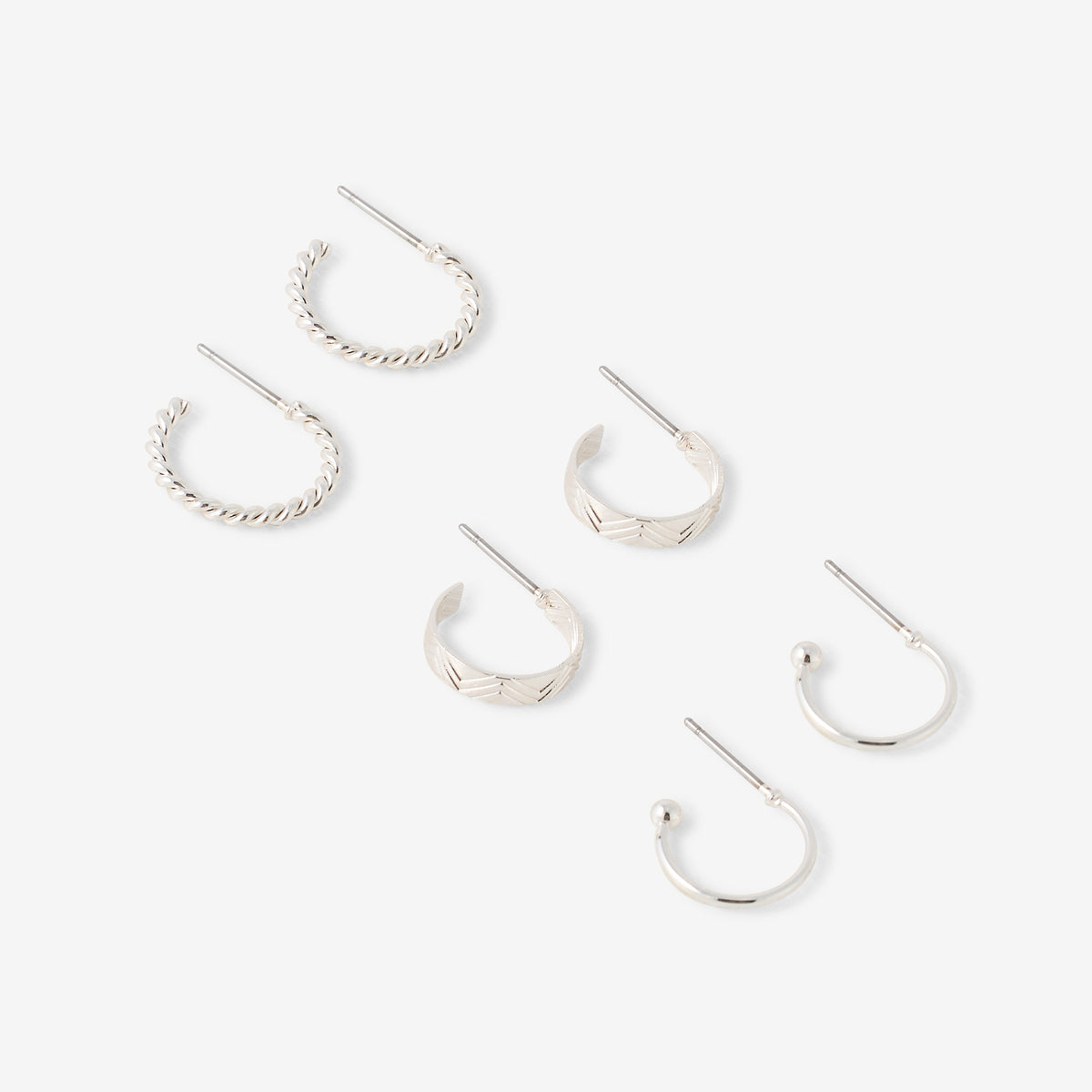 Set de 3 mini-créoles argentées, BALABOOSTE