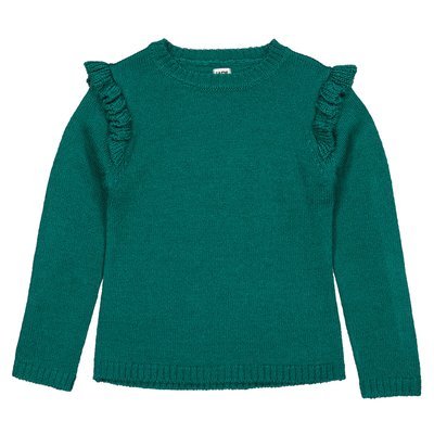 Fine Knit Ruffled Jumper with Crew Neck LA REDOUTE COLLECTIONS