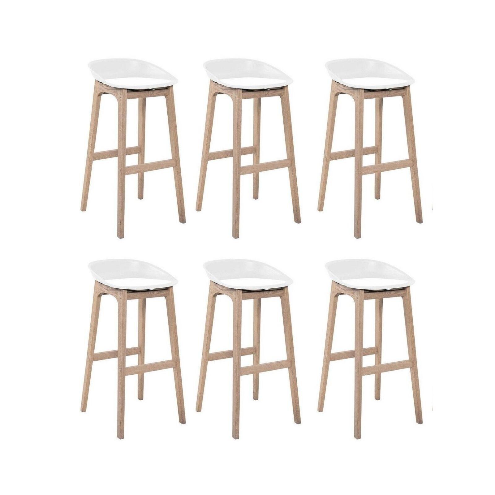 Lot de tabourets de bar en chêne et assise plastique 75cm RIVA|Lot de 6 | Lot de 6, MOB IN