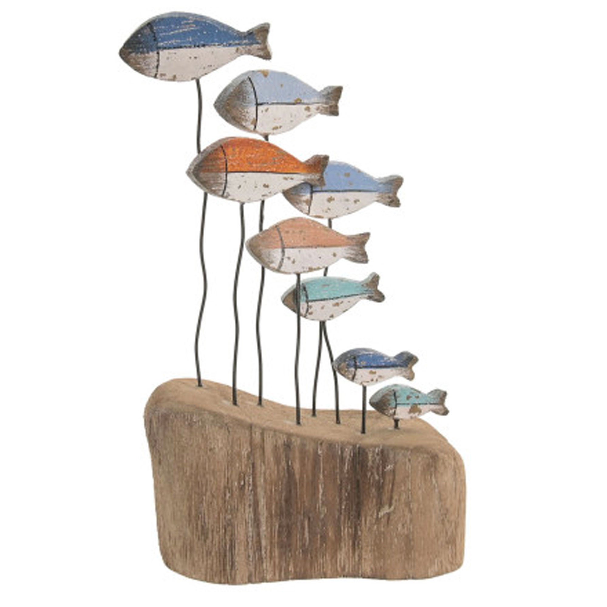 Décoration à poser banc de poissons multicolores en bois 14x7.5x24cm, WADIGA