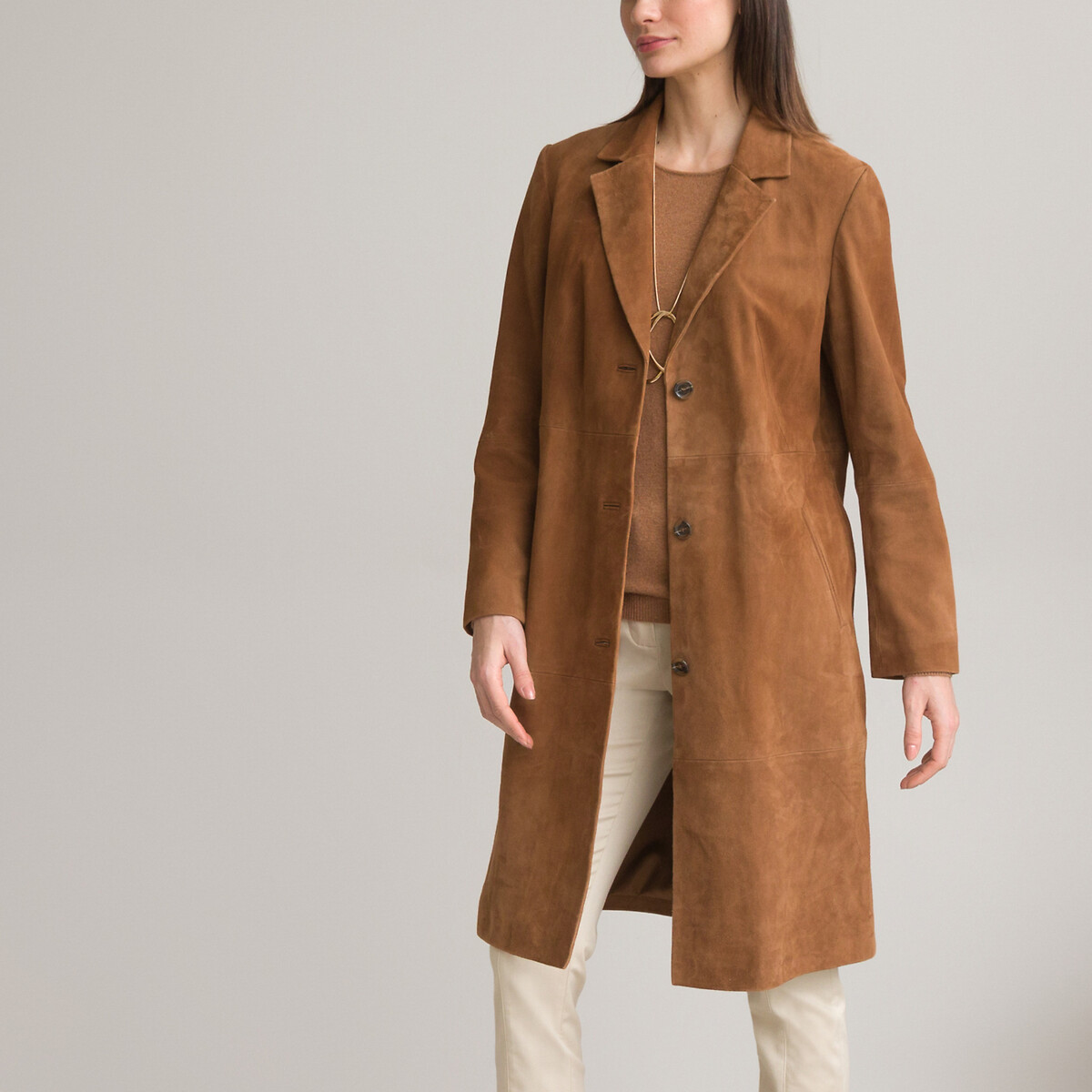 Image of Suede Long Buttoned Coat