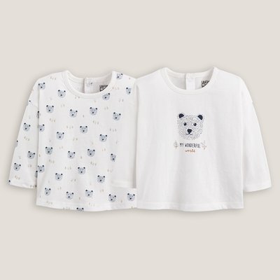 Pack of 2 T-Shirts in Bear Print Cotton with Long Sleeves LA REDOUTE COLLECTIONS