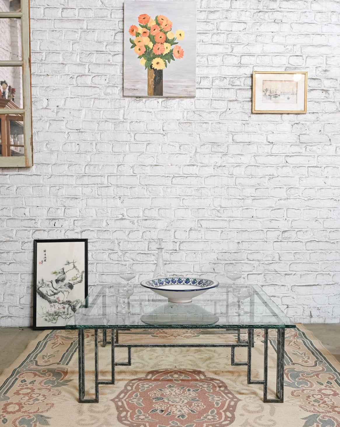 Table basse en verre et fer forgé Donna N°1529 - Bon état, DEBONGOUT