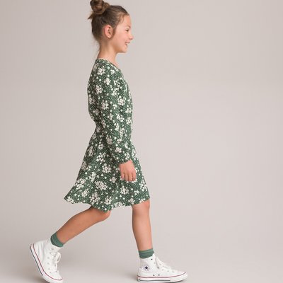 Floral Print Cotton Dress with Long Sleeves LA REDOUTE COLLECTIONS