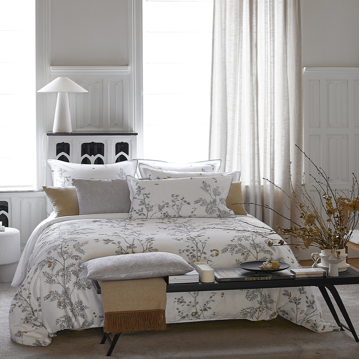 Housse de couette imprimée en satin de coton bio, SAISON, ALEXANDRE TURPAULT