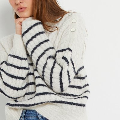 Cable Knit Jumper with Breton Stripes in Alpaca Mix LA REDOUTE COLLECTIONS