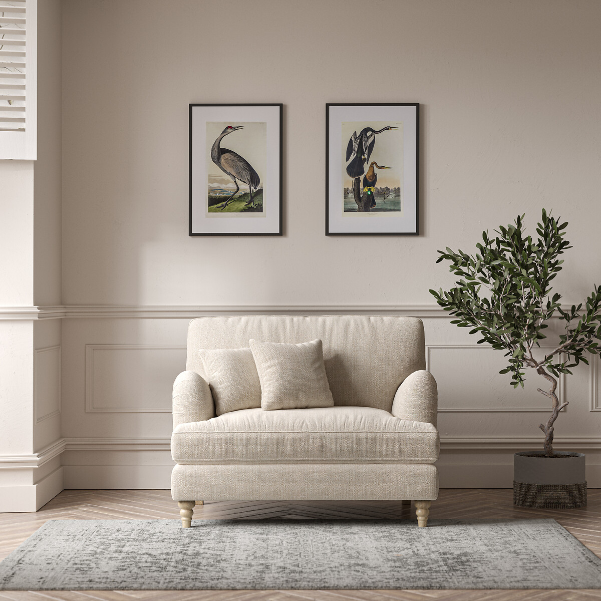 Emeline Tonal Basket Weave Snuggle Chair with Oak Legs, ÉDITÉ