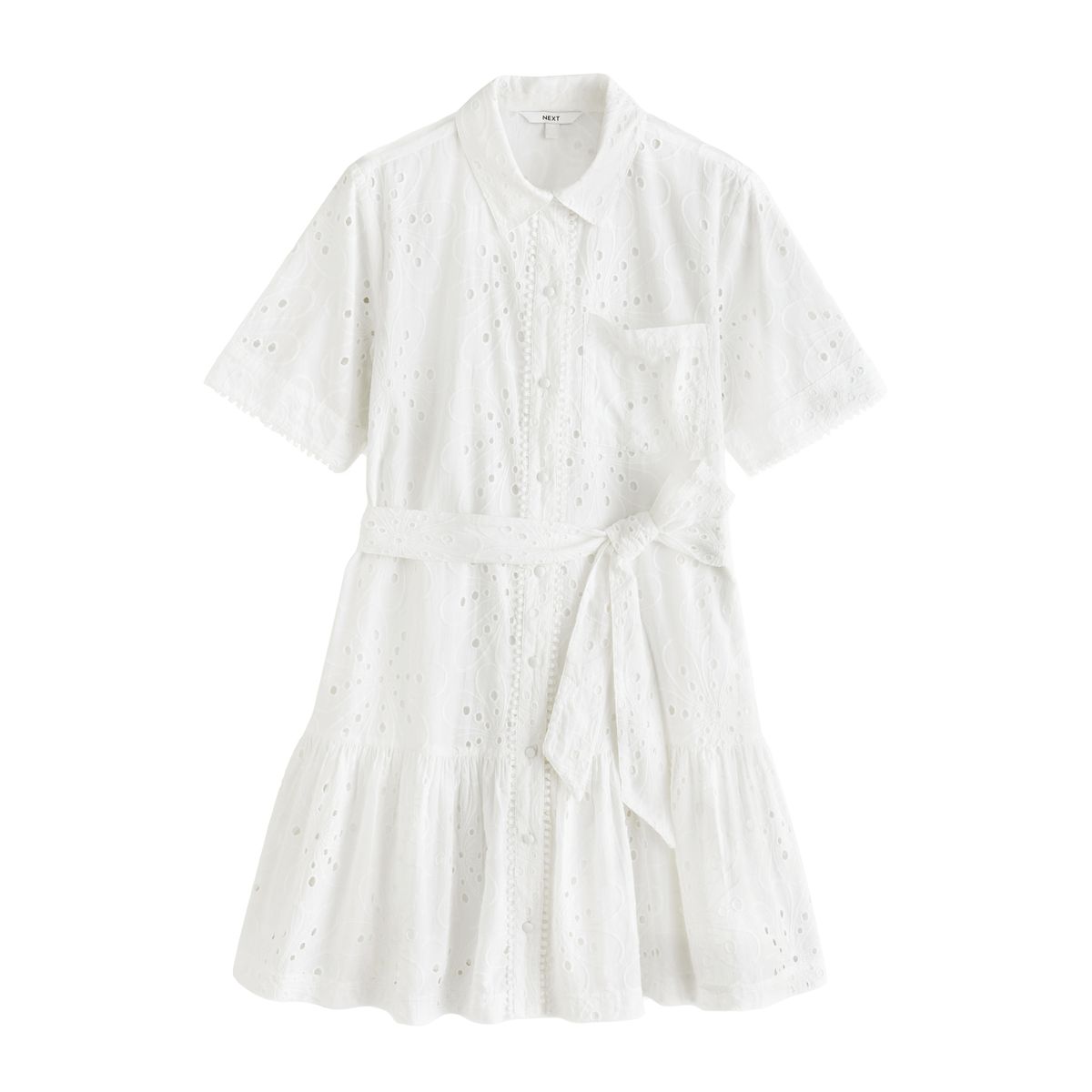 Robe chemise courte ajourée à nouer, NEXT