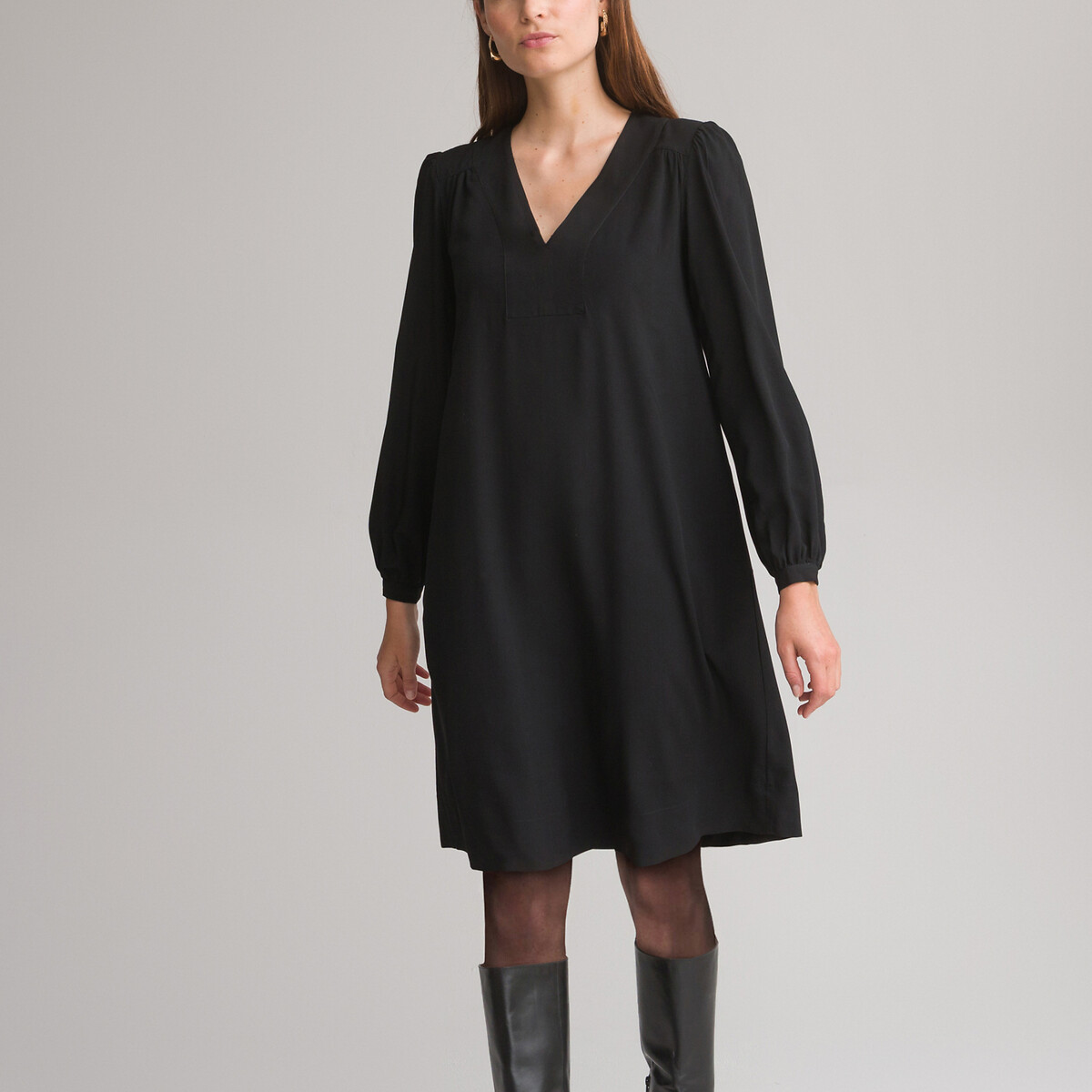 Full mid-length dress, black, Anne Weyburn | La Redoute