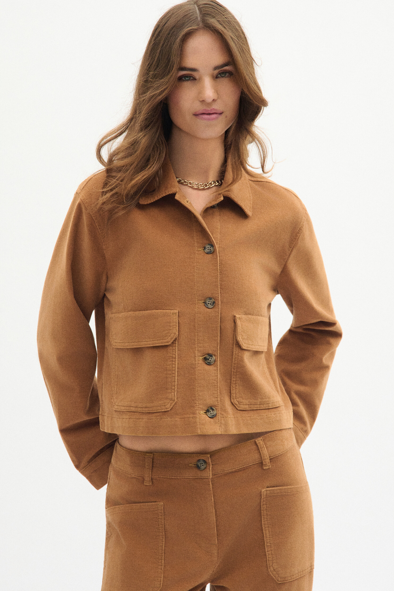 Veste droite col chemise VIBRANTEVELOURS, CAROLL