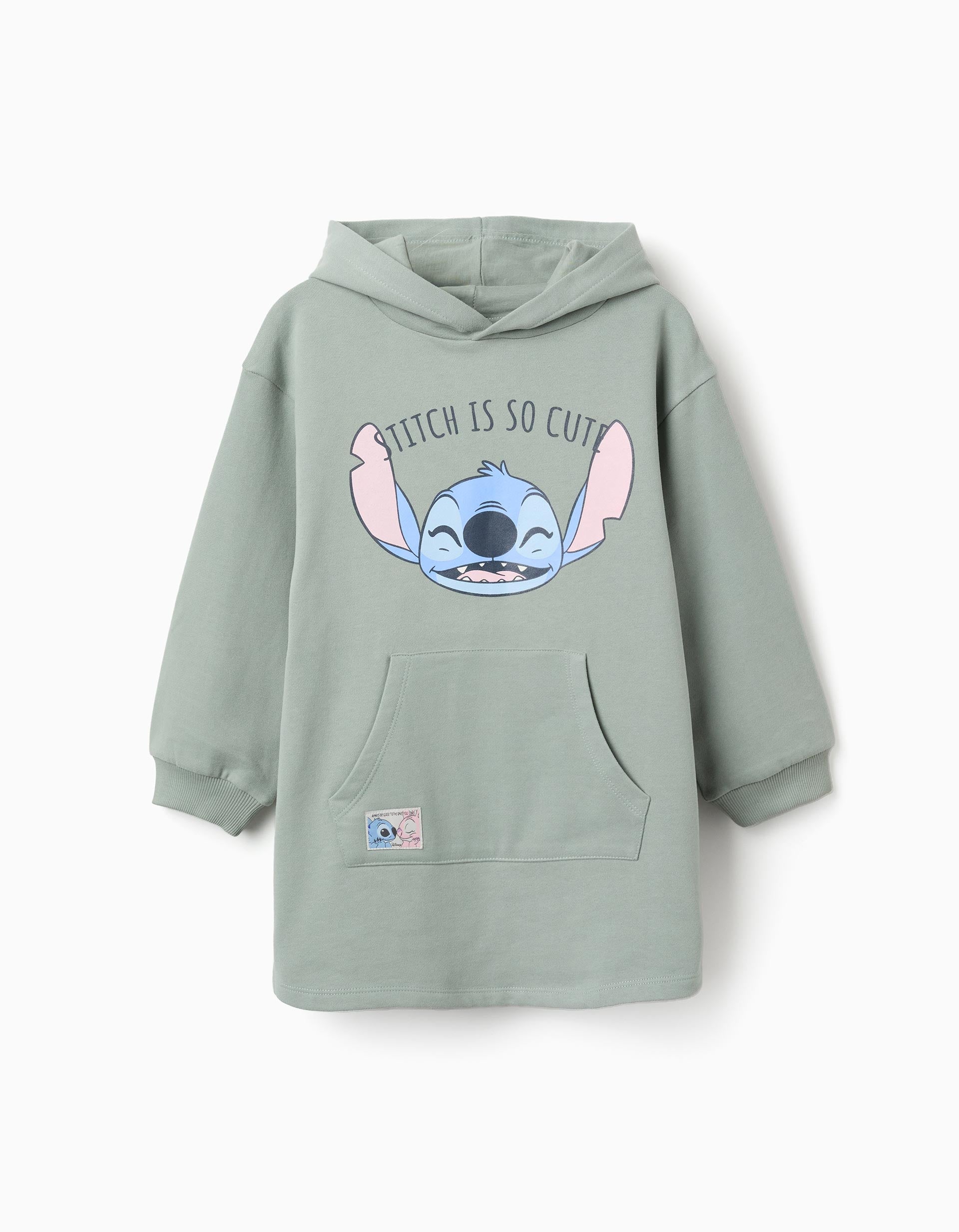 Robe sweat en coton peigné à capuche et imprimé Stitch, ZIPPY