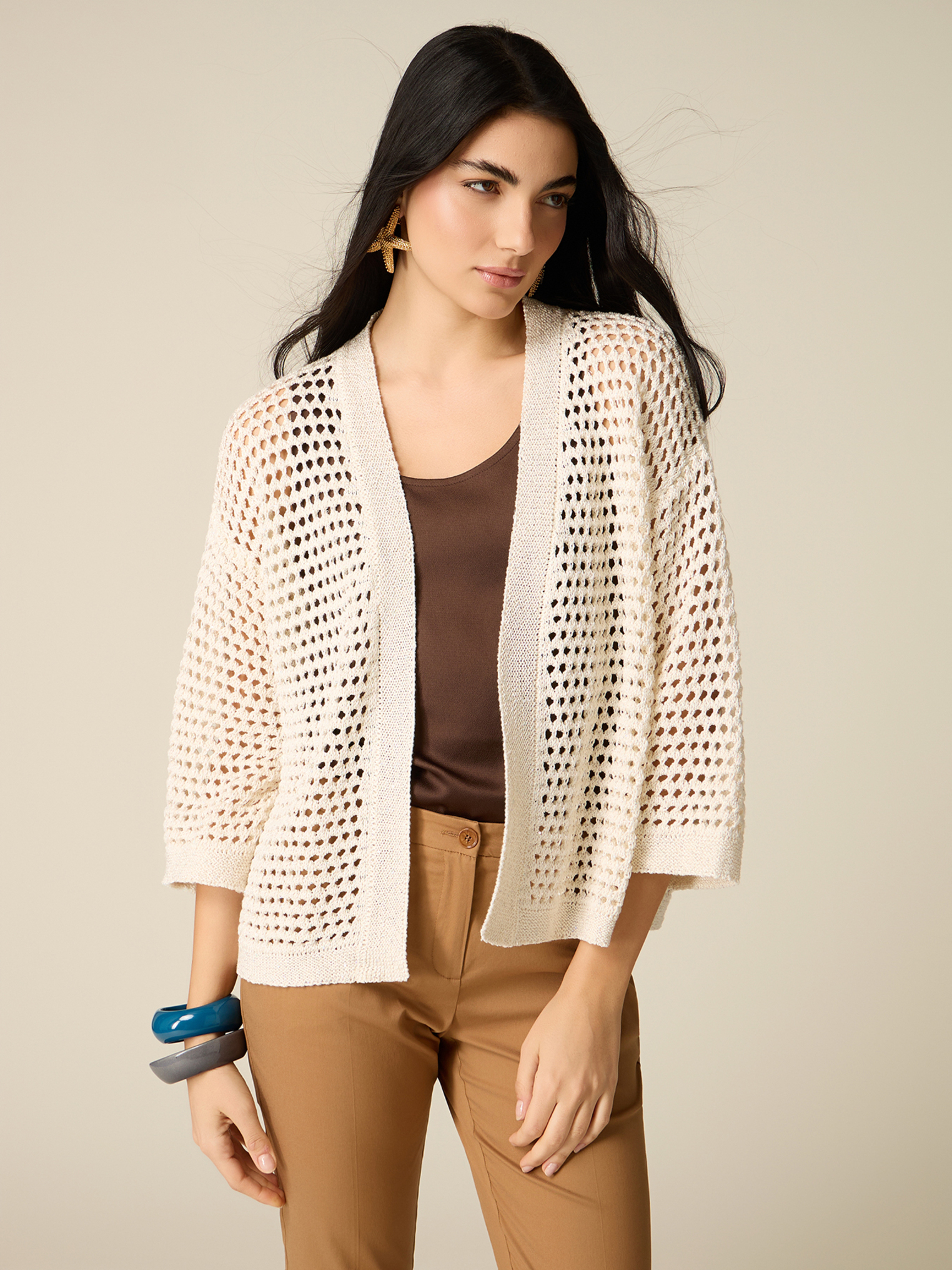 Cardigan ajouré en mélange de coton, OLTRE