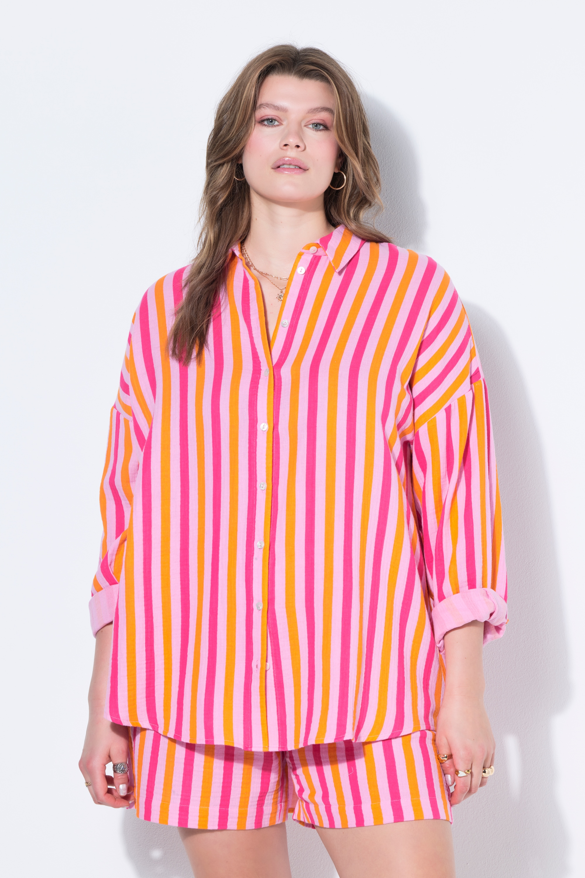 Blouse oversize en mousseline, rayures néon, STUDIO UNTOLD